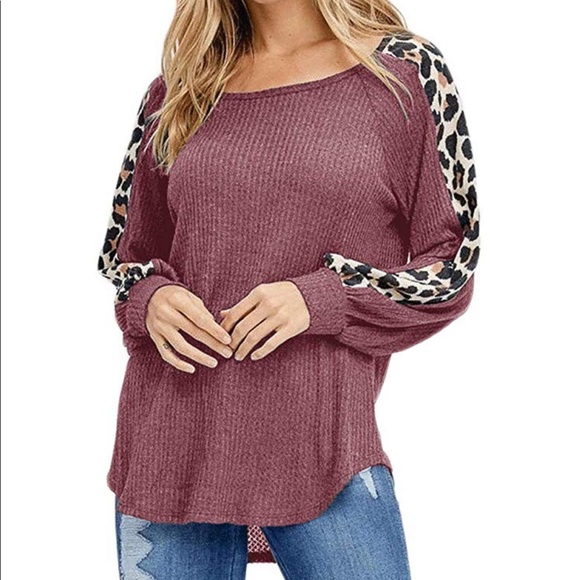 Sweaters - Waffle Knit Leopard Tunic Sweater